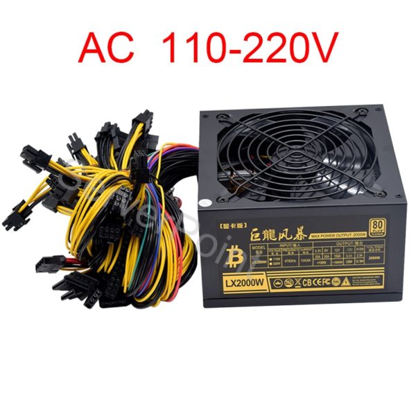 Buy AC 110-220v ATX Pc 2000W Power Supply 8 Graphics Card Ethereum ETH BTC Mining Antminer Psu For US CA BR Voltage