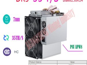 Buy kuangcheng used dcr HC miner antminer DR5 35T  Bitmain DR5 35T Blake256R14  Decred miner DCR mining machine with BITMAIN PSU
