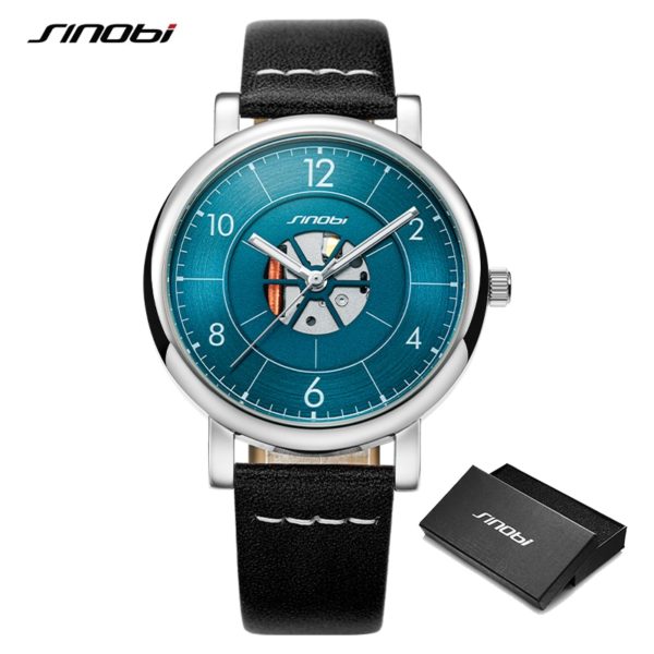 Купить Sinobi 2021 Creative Hollow Design Men's Watches Luminous Real Leather Waterproof Sport Automatic Quartz Clock Relogio Masculino цена вас порадует