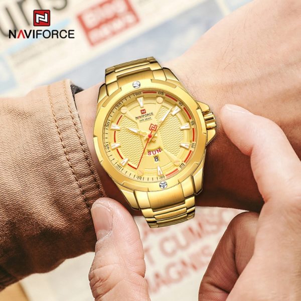 Купить NAVIFORCE Luxury Men's Sports Watches Waterproof Stainless Steel Analog Quartz Wristwatch Fashion Business Gold Watches for Men цена вас порадует