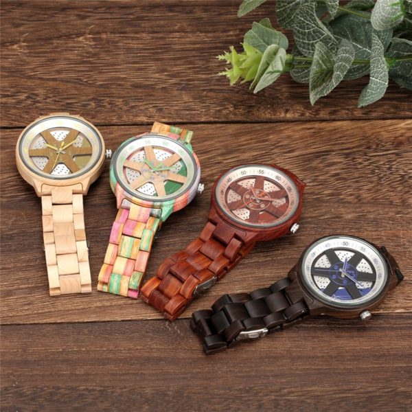 Купить Handmade Bamboo Watch Wheel Dial Design Men's Wooden Wristwatch Quartz Display Full Wood Bracelet Band Woody Clock Timepiece цена вас порадует