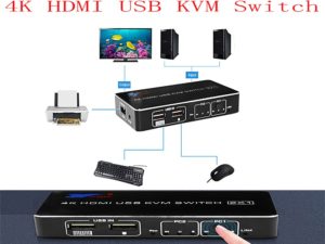 Купить 2 Port HDMI USB KVM 4K Switcher Splitter 4K @ 60Hz RGB/YUV 4：4：4 HDR HDMI 2.0 Switcher 2X1for Sharing Printer Keyboard Mouse цена вас порадует