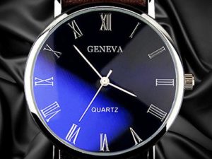 Купить Men Watch Roman Numerals Blu-Ray Faux Leather Band Quartz Analog Business Wrist Watch montre homme часы мужские наручные цена вас порадует