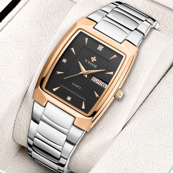 Купить Reloj Hombre 2021 New WWOOR Men Quartz Wristwatches Top Brand Luxury Stainless Steel Square Waterproof Automatic Week Date Watch цена вас порадует