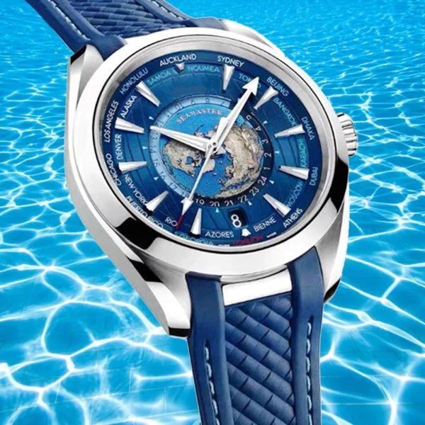 Купить Men's watch 2021 new automatic mechanical stainless steel calendar waterproof 41mm sapphire blue green rubber world map watch цена вас порадует