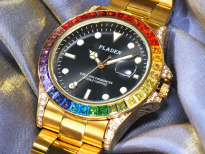 Купить PLADEN Rainbow Diamond Men Watches Luxury Sapphire Glass Anti-Shock Waterproof Gold Stainless Steel Classic Quartz Wristwatches цена вас порадует