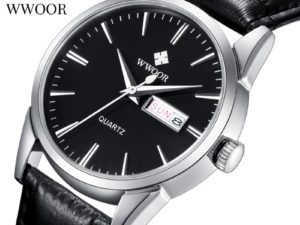 Купить WWOOR Classic Leather Watches Mens Top Brand Luxury Black Sports Quartz Wrist Watch Male Casual Business Clock Relogio Masculino цена вас порадует