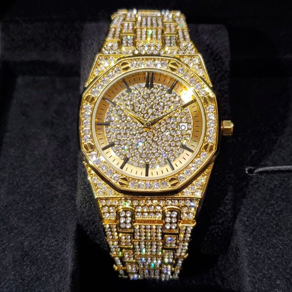 Купить Hip Hop MISSFOX Mens Watch Gold Plated Quartz Clock Auto Date Top Luxury Brand Business Waterproof Streetwear Male Wrist Watches цена вас порадует