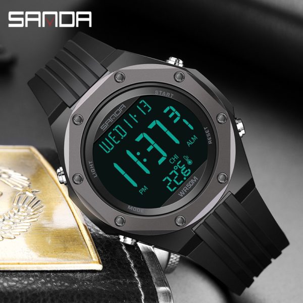 Купить SANDA Brand Body Temperature Men's Watch Digital Electronic 50M Waterproof Military Alarm Clock LED Male Wristwatch Montre Homme цена вас порадует