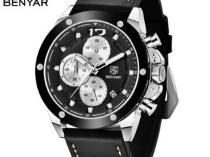Купить 2021 Benyar Top Brand Luxury Military Sports Watch Men's Leather Waterproof Quartz Watch Multi-function Chronograph Montre Homme цена вас порадует