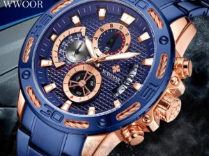 Купить WWOOR New Blue Watches Mens 2020 Top Brand Luxury Big Dial Quartz Waterproof Wrist Watch Men Sport Chronograph Relogio Masculino цена вас порадует