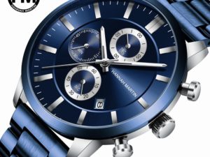 Купить 2020 New Blue Solid Stainless Steel Band Business Multi-function Calendar Waterproof Top Brand Luxury Wrist Watches For Men цена вас порадует