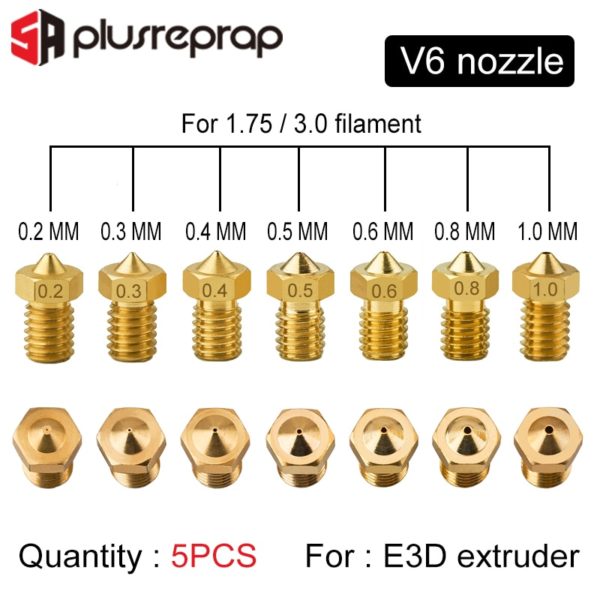 Купить 5PCS E3DV6 Threaded Nozzle Brass 0.2 0.3 0.4 0.5 0.6 0.8 1.0mm for 1.75 or 3.0mm Filament V5 V6 Hotend Extruder 3D Printer цена вас порадует