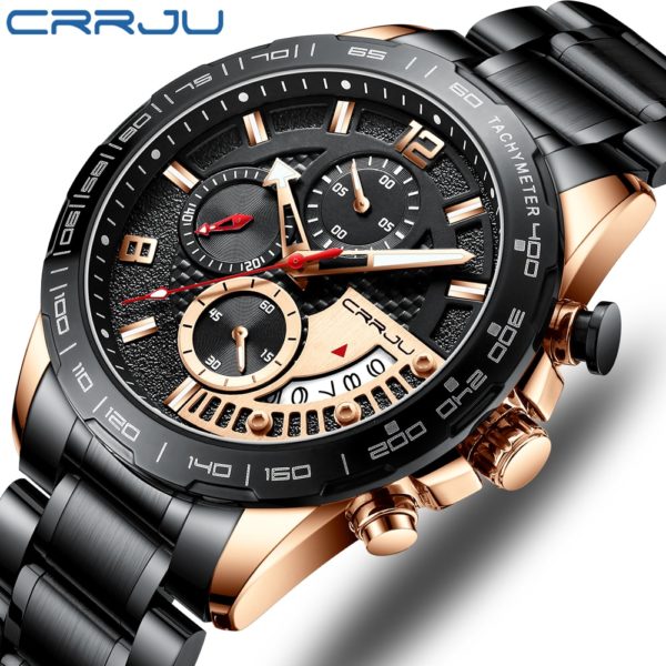 Купить CRRJU Fashion Men Watch Top Luxury  Brand Quartz Wristwatch with Stainless Steel Waterproof Chronograph Sports Watch Male Clock цена вас порадует