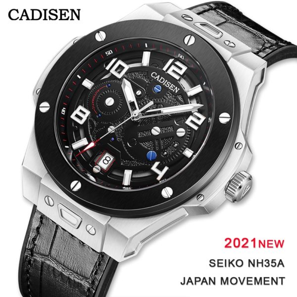 Купить CADISEN 2021 Men Watches Mechanical Automatic Watch for Men Luxury Sapphire Japan Movement 100m Waterproof Genuine Leather Watch цена вас порадует