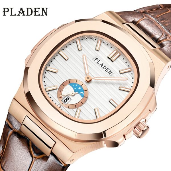 Купить 2021 PLADEN Fashion Men Watch Top Brand Luxury Rose Gold Leather Wristwatch Casual Luminous Stainless Steel Quartz Clock Hot Sal цена вас порадует