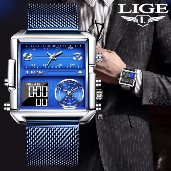 Купить 2021 LIGE Mens Watches Sport Quartz Digital Square Watch Luxe Chronograph Male Waterproof Wristwatch Clock Relogio Masculino+Box цена вас порадует