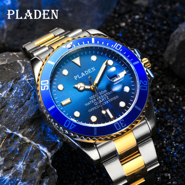Купить PLADEN Gold And Silver Men Watch Set Blue Round Dial Luxury Brand Sapphire Glass Quartz Movement Sports Relojes Business Gifts цена вас порадует
