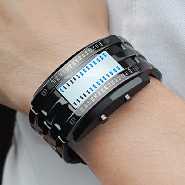 Купить Fashion Binary Led Watch Men's Sports Watches Black Stainless Steel Electronic Bracelet Watch Couple Watch Relogio Masculino цена вас порадует