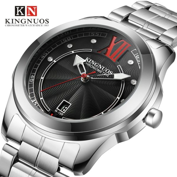 Купить KINGNUOS  2020 fashionable men's leisure Roman digital steel band waterproof watch calendar with diamond belt Watch цена вас порадует