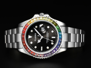 Купить PLADEN Mens Watches Rainbow-Colored Gem Bezel Luxury Japan Quartz Movt Sapphire Fashion Timekeeper Luminous Calendar saat Erkek цена вас порадует