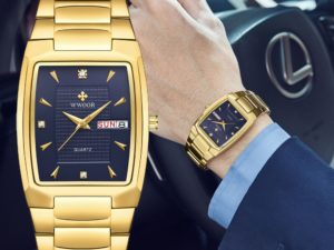 Купить WWOOR New Full Stainless Steel Gold Mens Watches Square Casual Quartz Wrist Watch Luxury Waterproof Watch Male Relogio Masculino цена вас порадует
