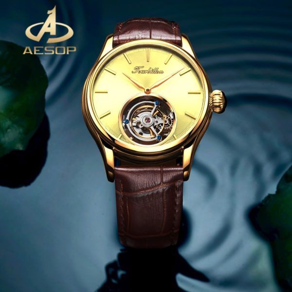 Купить AESOP Men Automatic Watch Sapphire Luxury Mechanical Wristwatch Leather 100M Waterproof Tourbillon Watch Men Relogio Masculino цена вас порадует