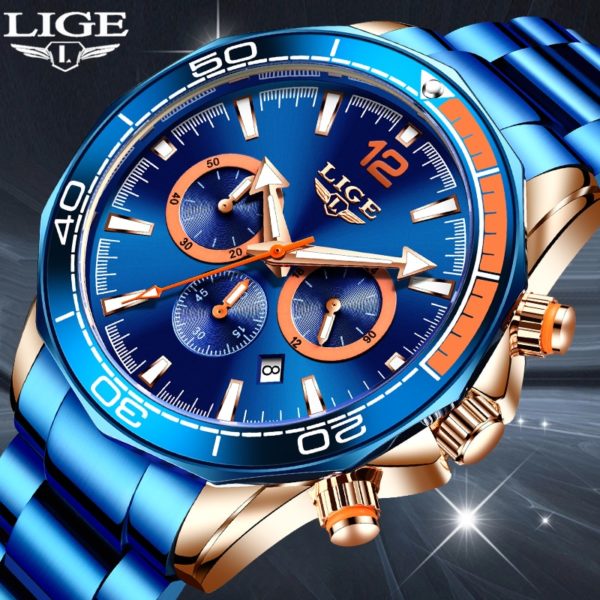 Купить LIGE Mens Watch Fashion Top Brand Luxury Men Sport Waterproof Quartz Watches Men All Steel Army Military Clock Relogio Masculino цена вас порадует