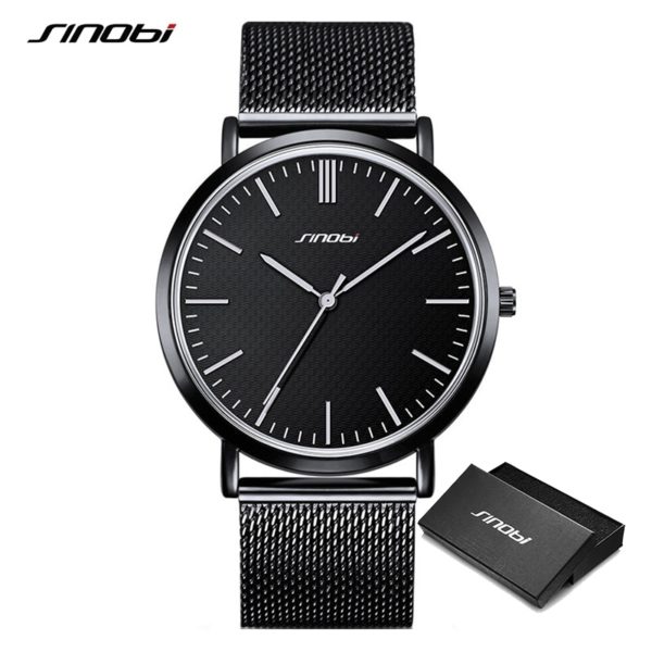 Купить Sinobi Unisex Fashion Ultra Thin Watches Simple Men Business Stainless Steel Mesh Belt Quartz Watch Lady Clock Relogio Masculino цена вас порадует