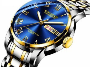 Купить KINGNUOS 2020 men's steel belt quartz watch calendar week multifunctional waterproof watch room gold belt watch student watch цена вас порадует