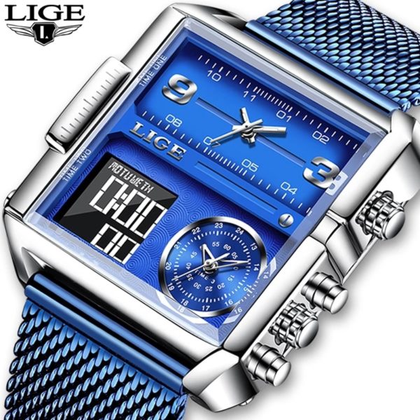 Купить LIGE Men Electronic Watch Fashion Steel Sport Digital Wrist Watches Luxury Waterproof Blue Quartz Clocks Relogio Masculino+Box цена вас порадует
