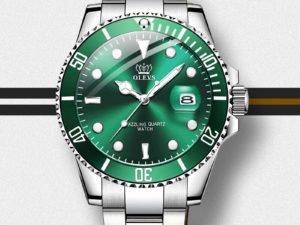Купить OLEVS Quartz Men Watch Green Steel Strap Waterproof Watches for men Auto Date Clocks Fashion Relogio Masculino Luxury Watch men цена вас порадует