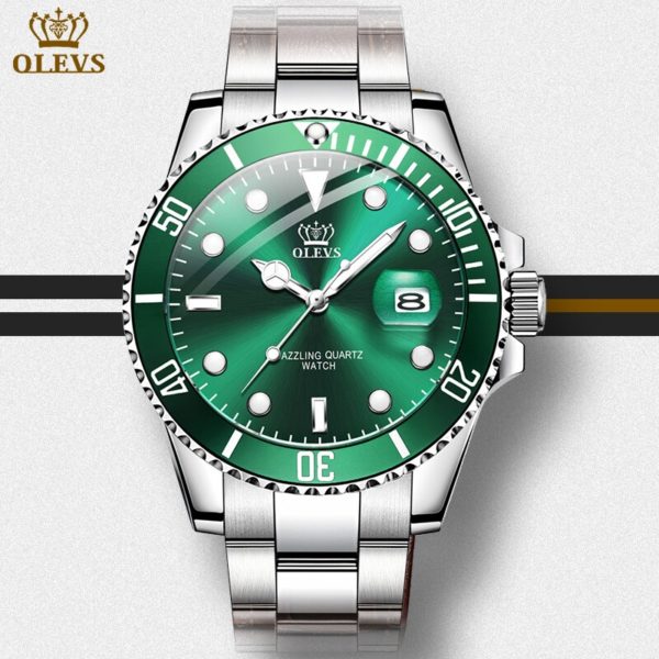 Купить OLEVS Quartz Men Watch Green Steel Strap Waterproof Watches for men Auto Date Clocks Fashion Relogio Masculino Luxury Watch men цена вас порадует