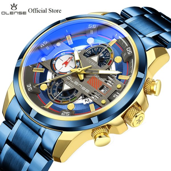 Купить OLENSE Casual Sport Watches for Men Blue Top Brand Luxury Military Stainless Steel Wrist Watch Man Clock Fashion Chronograph цена вас порадует