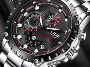 Купить 2021 LIGE Fashion Mens Watches Top Luxury Brand Silver Stainless Steel 30m Waterproof Quartz Watch Men Army Military Chronograph цена вас порадует