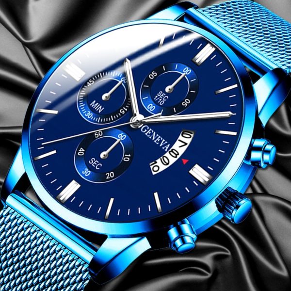 Купить 2020 Men's Fashion Business Calendar Watches Luxury Blue Stainless Steel Mesh Belt Analog Quartz Watch relogio masculino цена вас порадует
