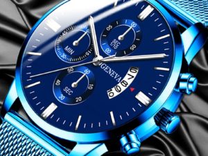 Купить 2020 Men's Fashion Business Calendar Watches Luxury Blue Stainless Steel Mesh Belt Analog Quartz Watch relogio masculino цена вас порадует