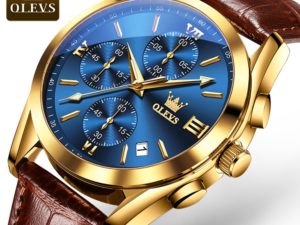 Купить 2021 OLEVS New Fashion Mens Watches Top Brand Luxury Quartz Watch Premium Leather Waterproof Sport Chronograph Watches For Men цена вас порадует