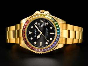 Купить PLADEN Gold Men's Watch Wristwatch Rainbow Diamond Bezel Steel Clasp Date Business Quartz Clock Dive Swim Man Gift Reloj Hombre цена вас порадует