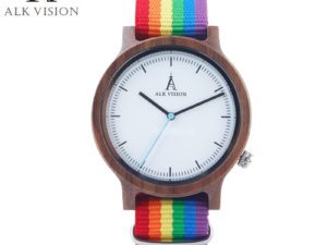 Купить ALK Vision Pride Rainbow Top Wood Watches Dropshipping Brand Women Mens Wooden Watch Canvas LGBT Strap Fashion Casual Wristwatch цена вас порадует