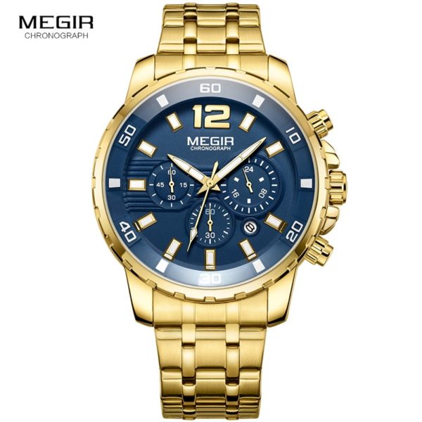 Купить Chronograph Quartz Men Business Steel Dress Watches Luxury Army Wrist Watches Gold Blue Clock Men Relogios Masculino 2068GGD-2N3 цена вас порадует