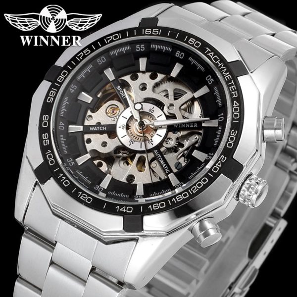 Купить WINNER Men's Watch Wristwatch Automatic Fashion Dress Silver With Stainless Steel Band Smart Hand Wind Bracelet Pagani Design цена вас порадует