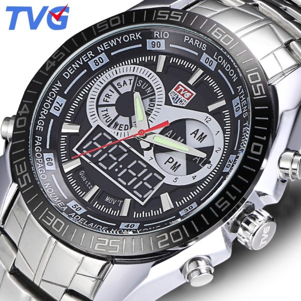 Купить TVG Luxury Brand Men Watches Digital LED Waterproof Sport Military Analog Watch Quartz Watch Men Wristwatch Relogio Masculino цена вас порадует